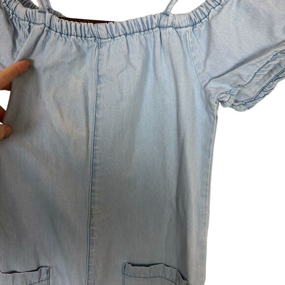 Zara Short Sleeve Denim Light Wash Cropped Jumpsuit Girls 7 - Picture 5 of 5